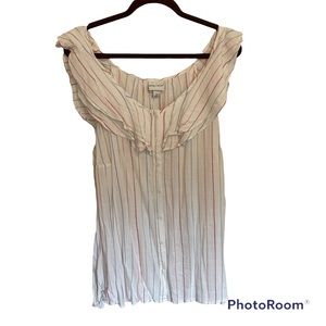 Ava & Viv White, Red, Blue Striped Ruffle Tank, Sz 2X